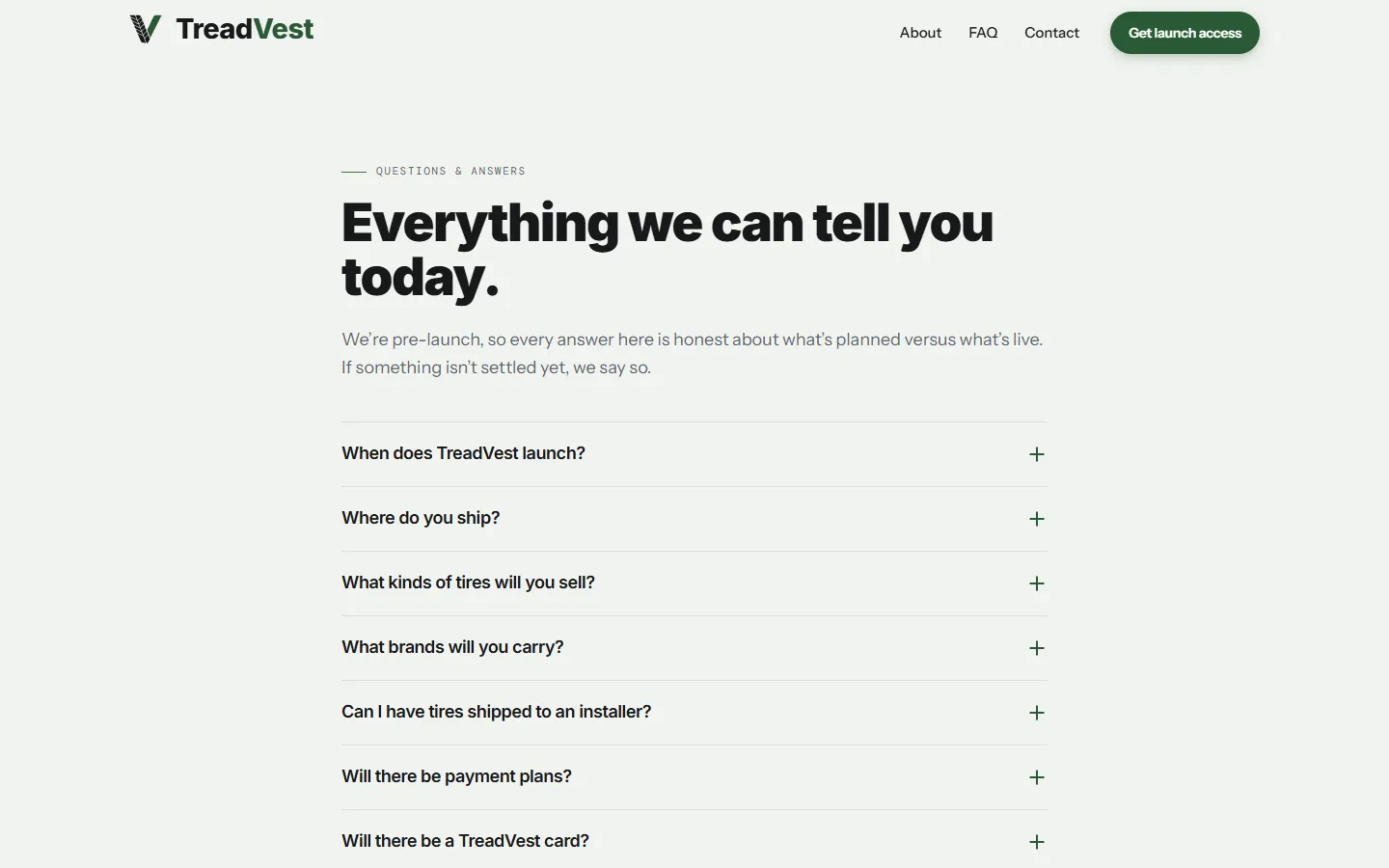 TreadVest- Coming Soon  — FAQ page