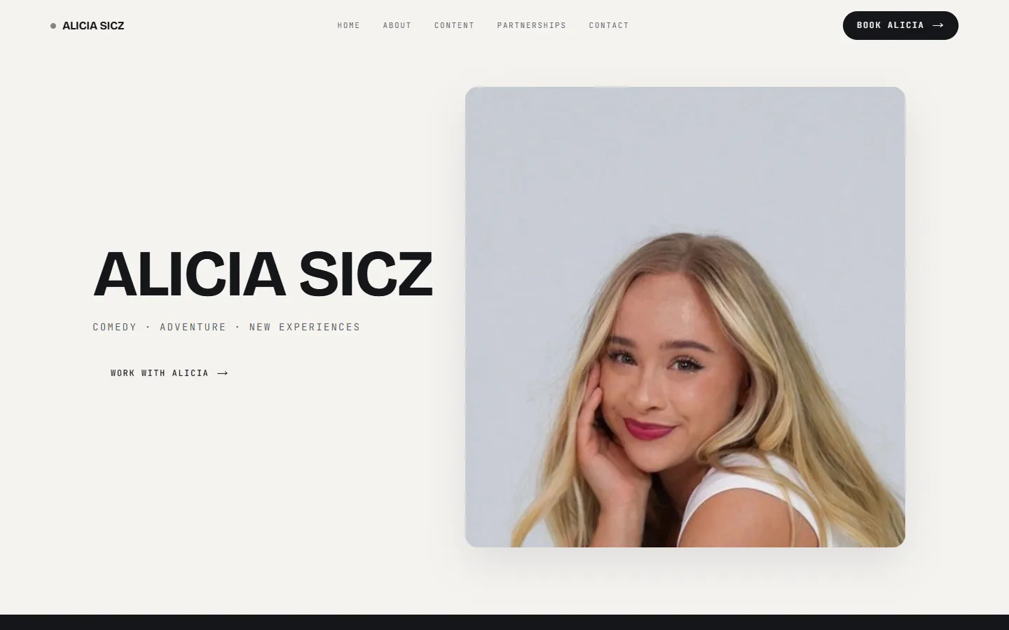Alicia Sicz website — desktop homepage