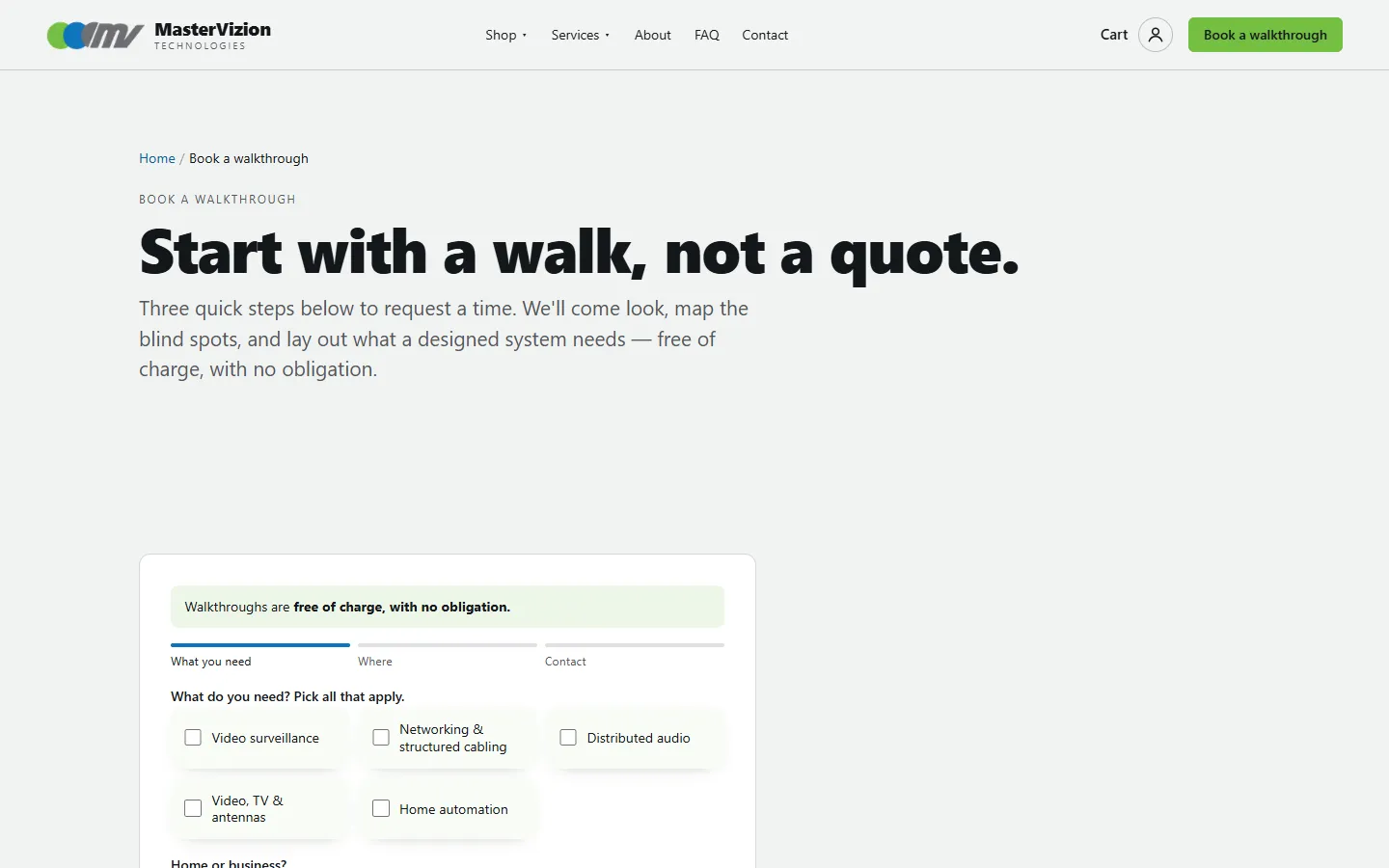 MasterVizion Technologies — Walkthrough booking page