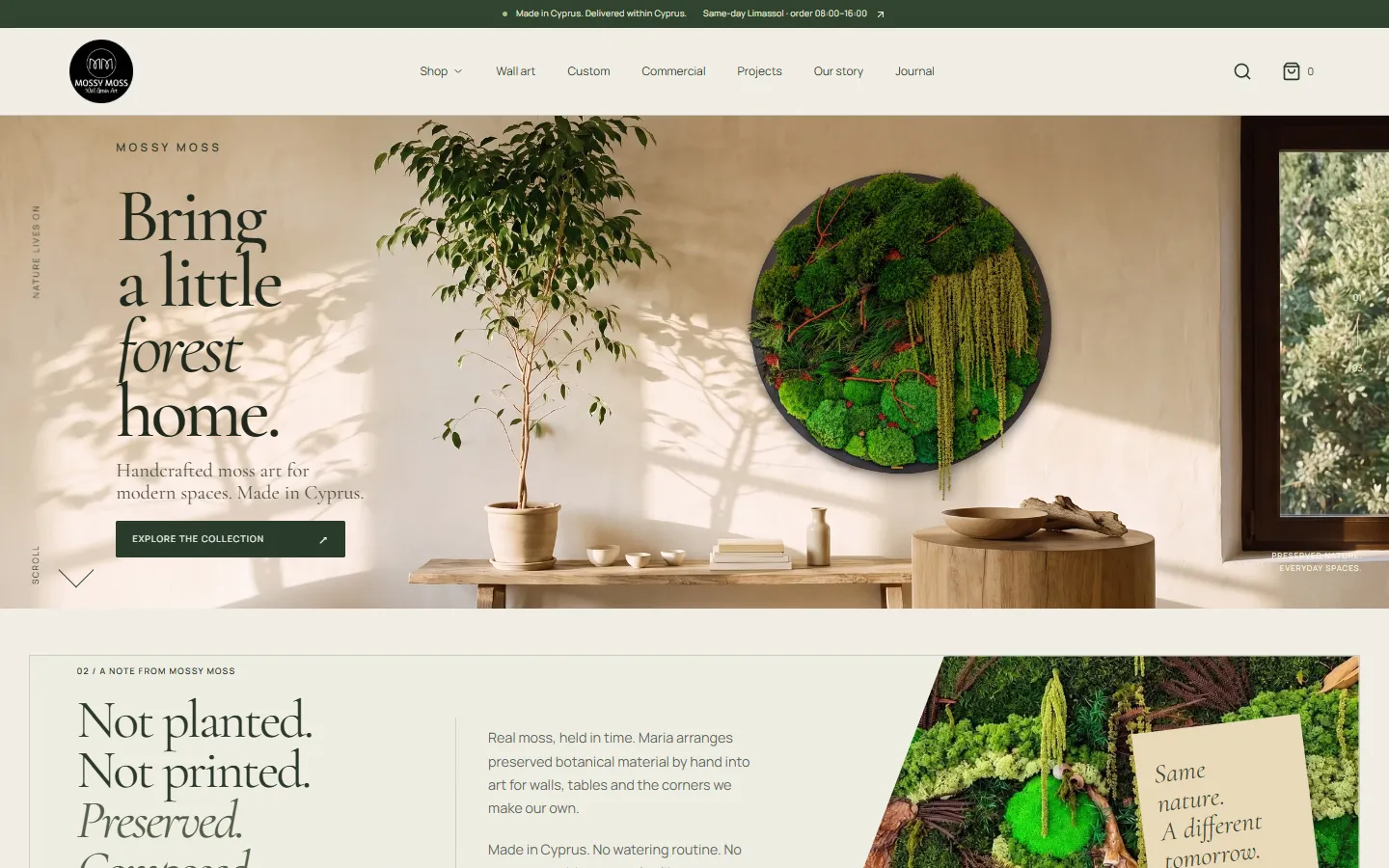 Mossy Moss website — desktop homepage