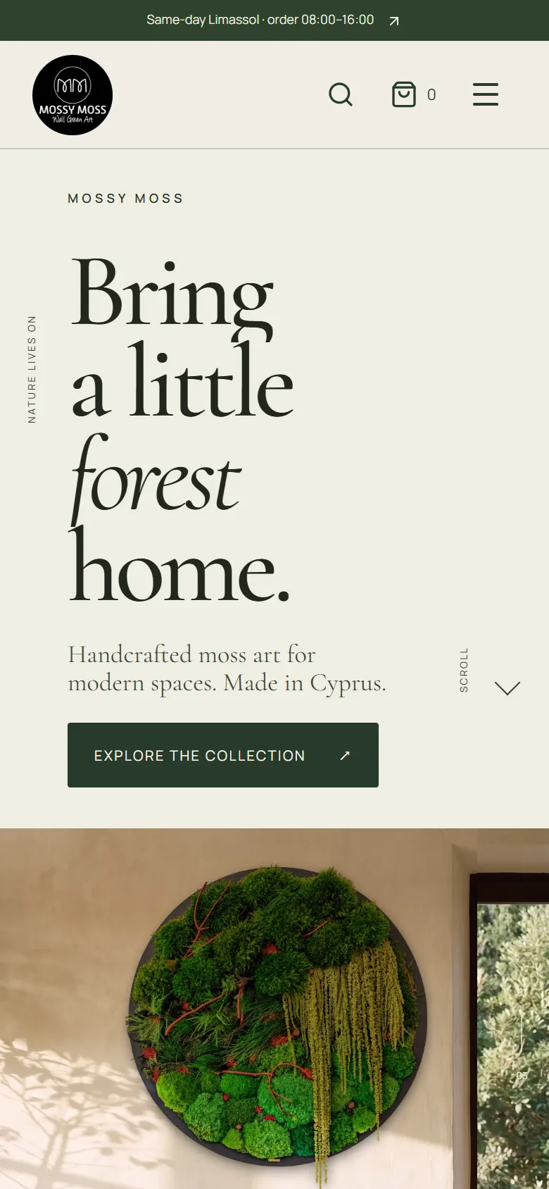 Mossy Moss homepage on mobile