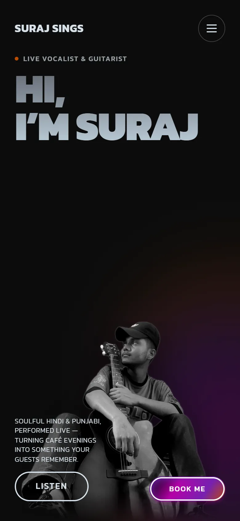Suraj Sings homepage on mobile