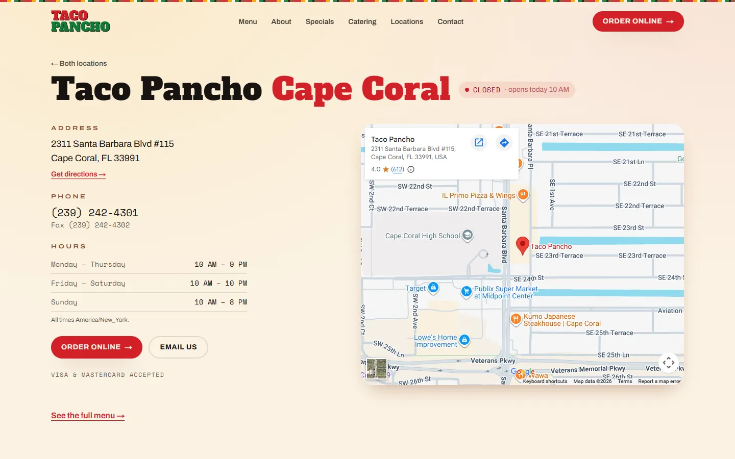 Taco Pancho — Cape Coral location page