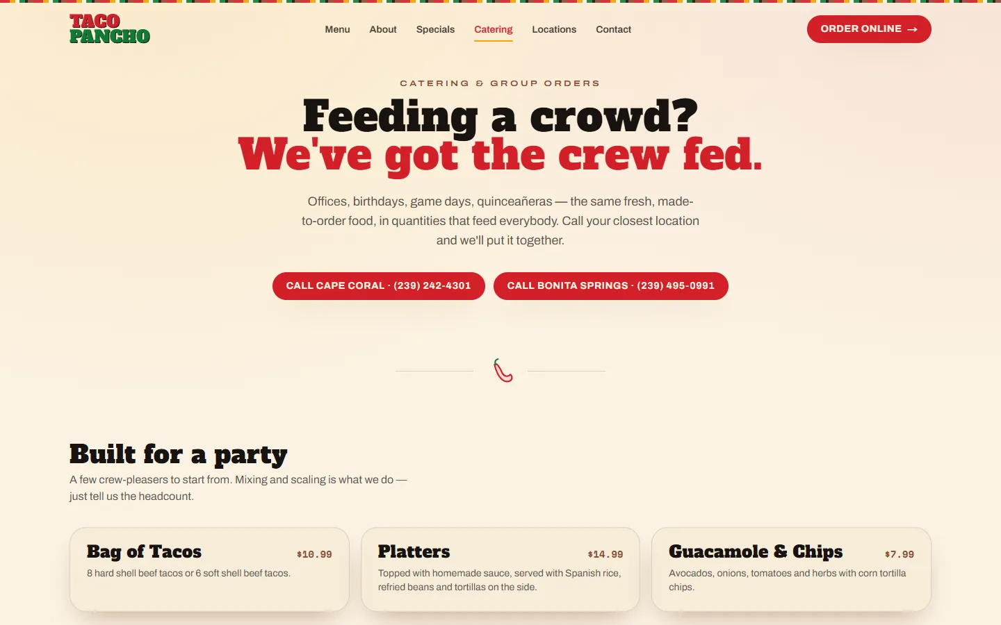 Taco Pancho — Catering page