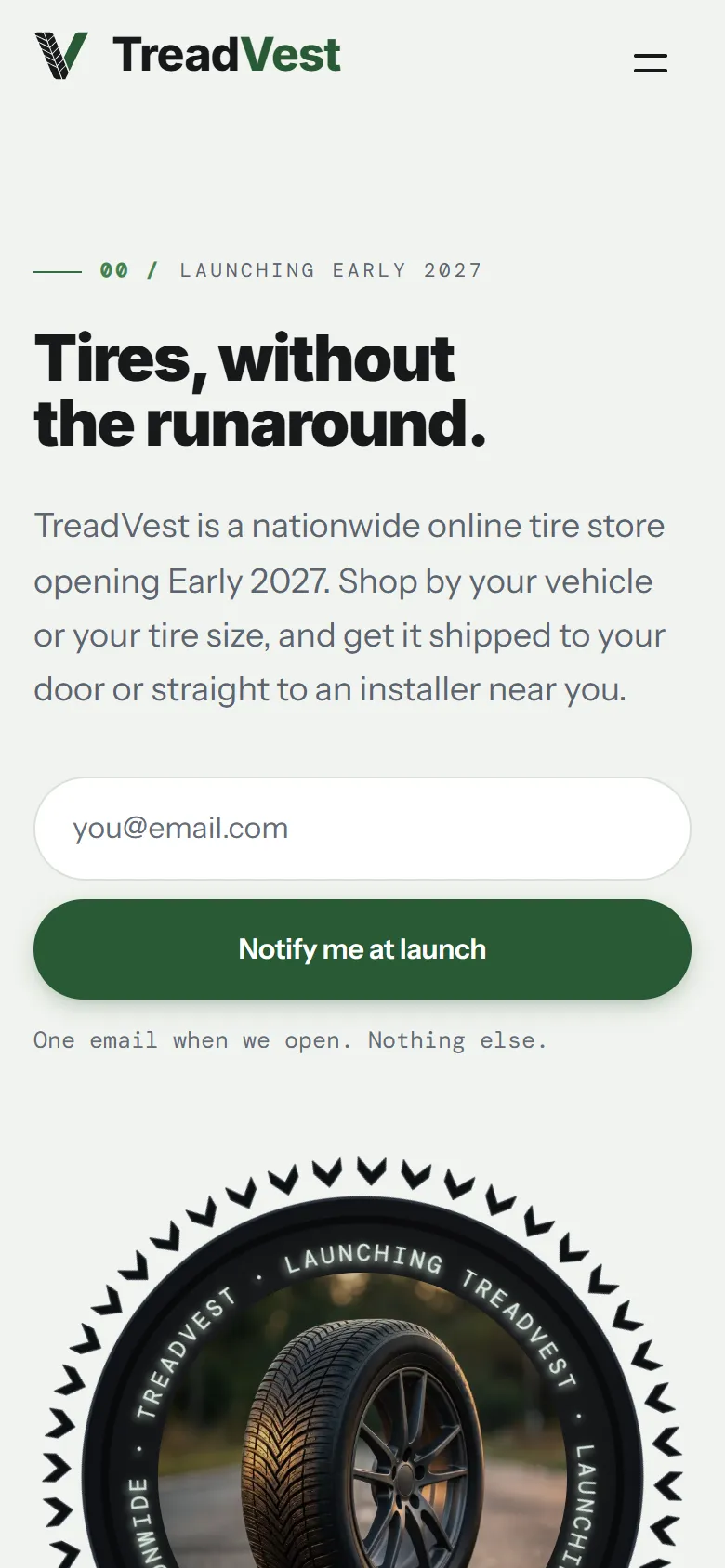 TreadVest homepage on mobile